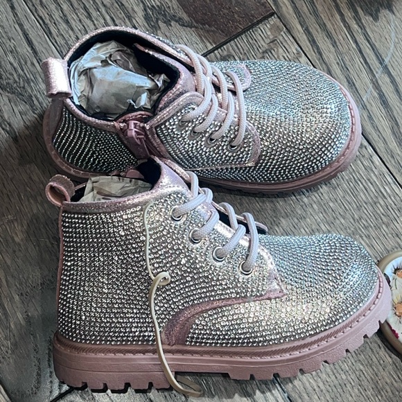Glitter boots size 25 European US 9 pink silver toddler girl kids shoes - Picture 2 of 7